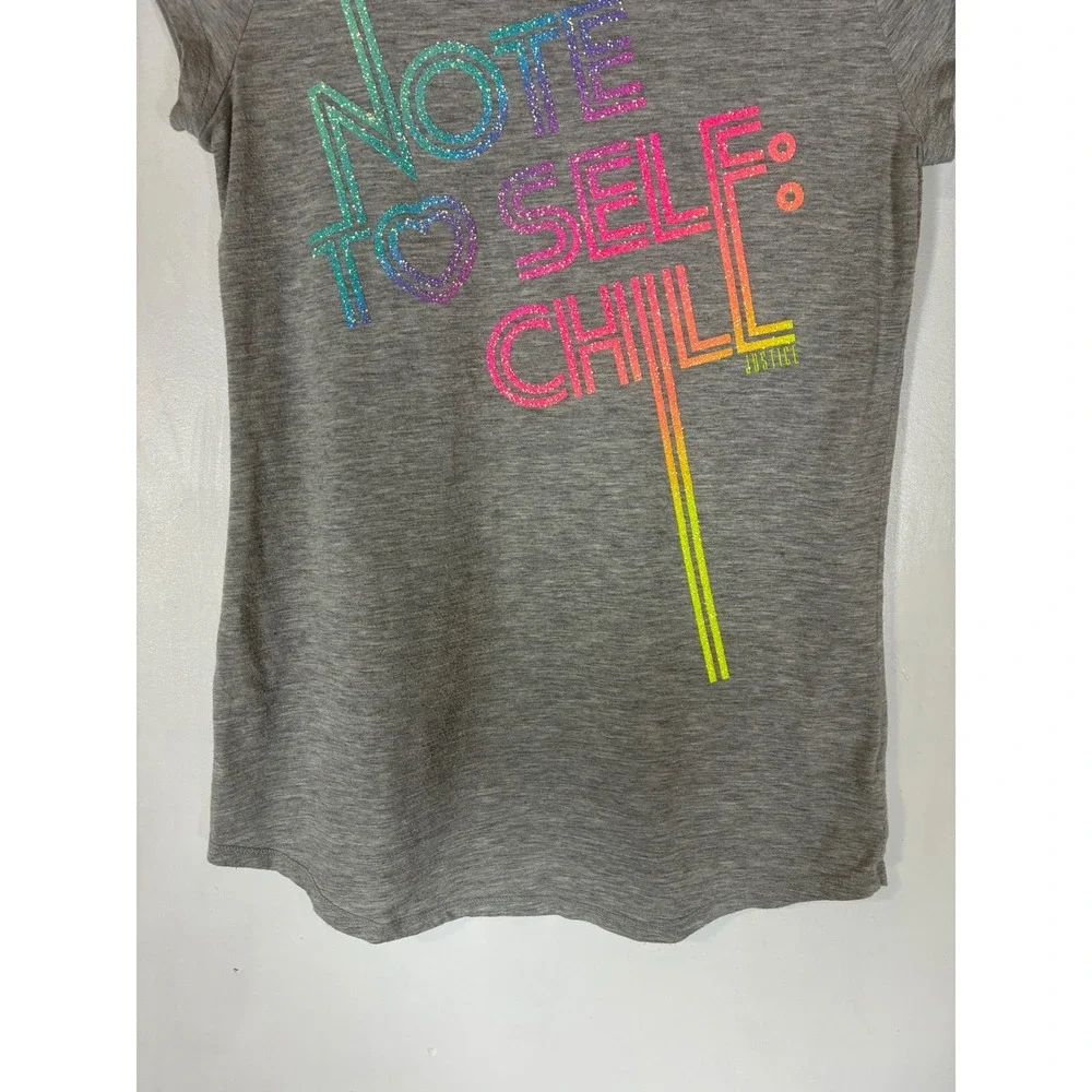 Justice Girls Size 16 Gray Graphic T Shirt Note To Self Chill Rainbow Glitter